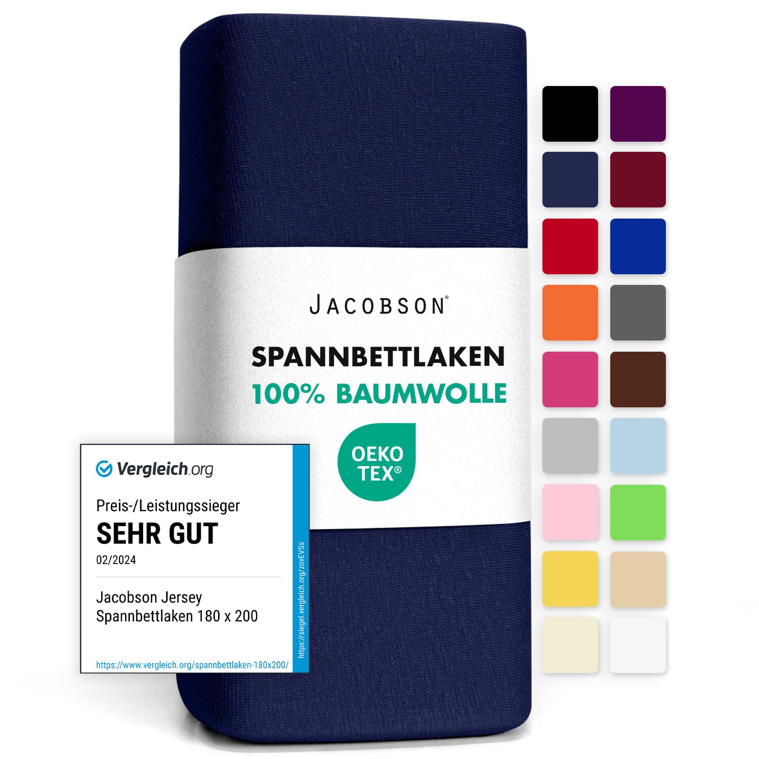Jacobson Jersey Spannbettlaken Spannbetttuch Baumwolle Bettlaken (180x200-200x200 cm, Dunkelblau)