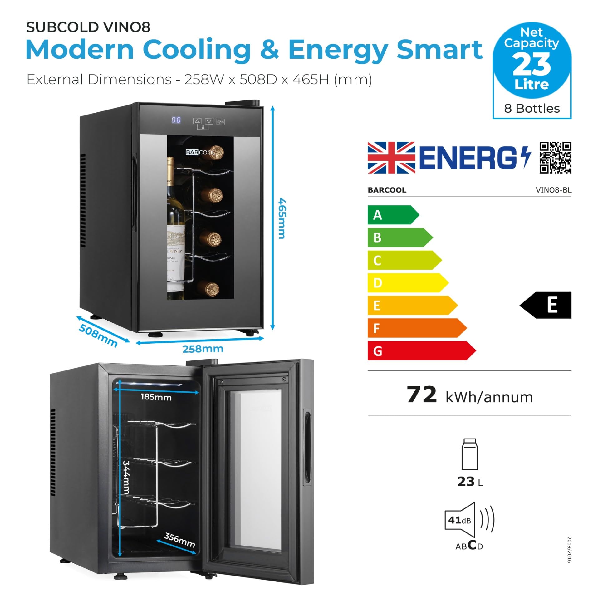 Barcool VINO8 – Table-Top Wine Fridge Black | 5-18°C | Wine Cooler | LED + Digital Display | Glass Door Drinks Cellar | Single-Zone (8 Bottle) — view 11
