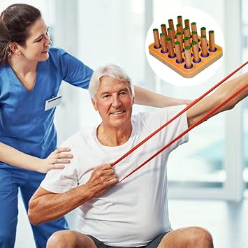 Hand-Eye Coordination Wooden Peg Board - Finger Training Tool For Stroke Recovery, Fine Motor Skills, And Rehabilitation - Includes 20 Pegs - Smooth Finish, Natural Wood, 7.1 X 5.5 X 0.8 Inches