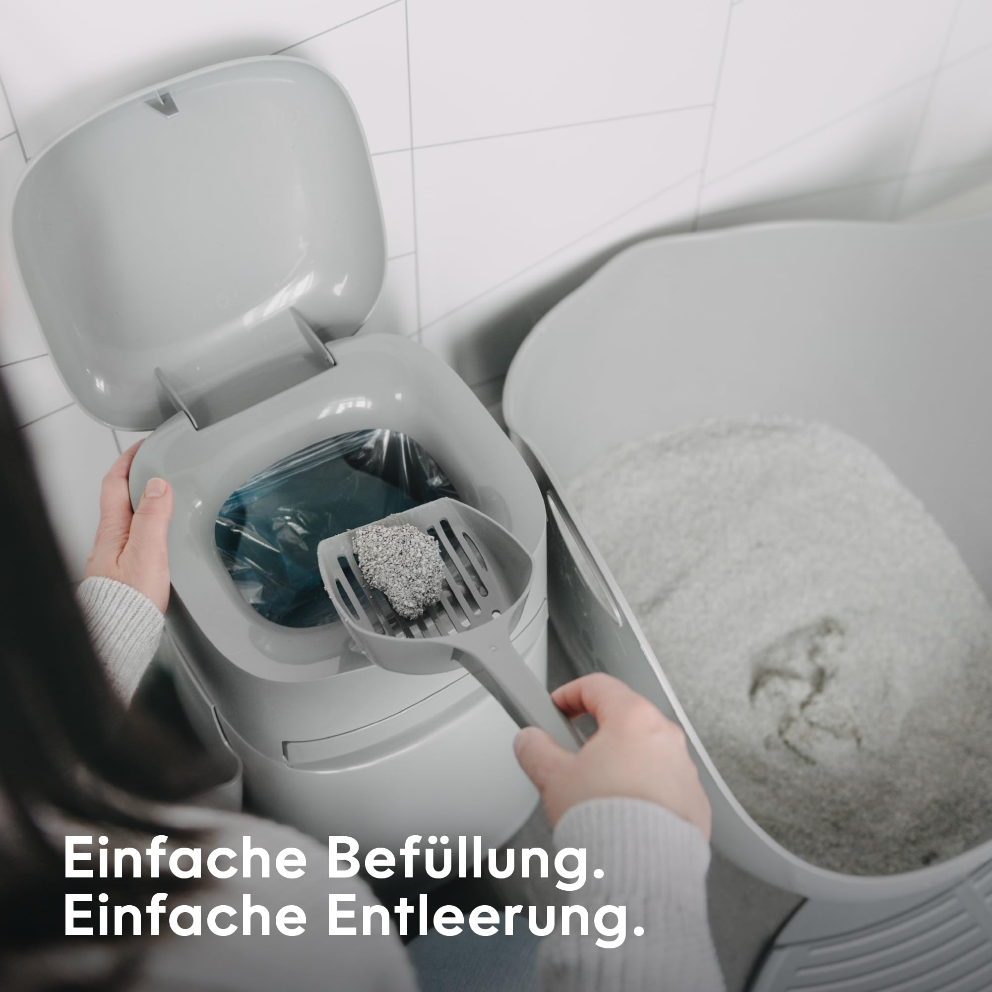Litter Genie Easy Roll, verbesserte Version vom LitterLocker Katzenstreu-Eimer, jetzt mit bequem abreißbaren Beuteln, größere Einfüllöffnung, neues modernes Design