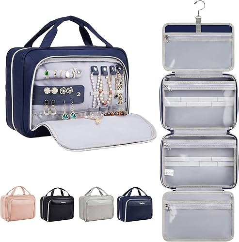 OlarHike Neceser para mujeres y hombres, impermeable, para maquillaje, joyería, viaje, neceser de cuero, para colgar, organizador para artículos