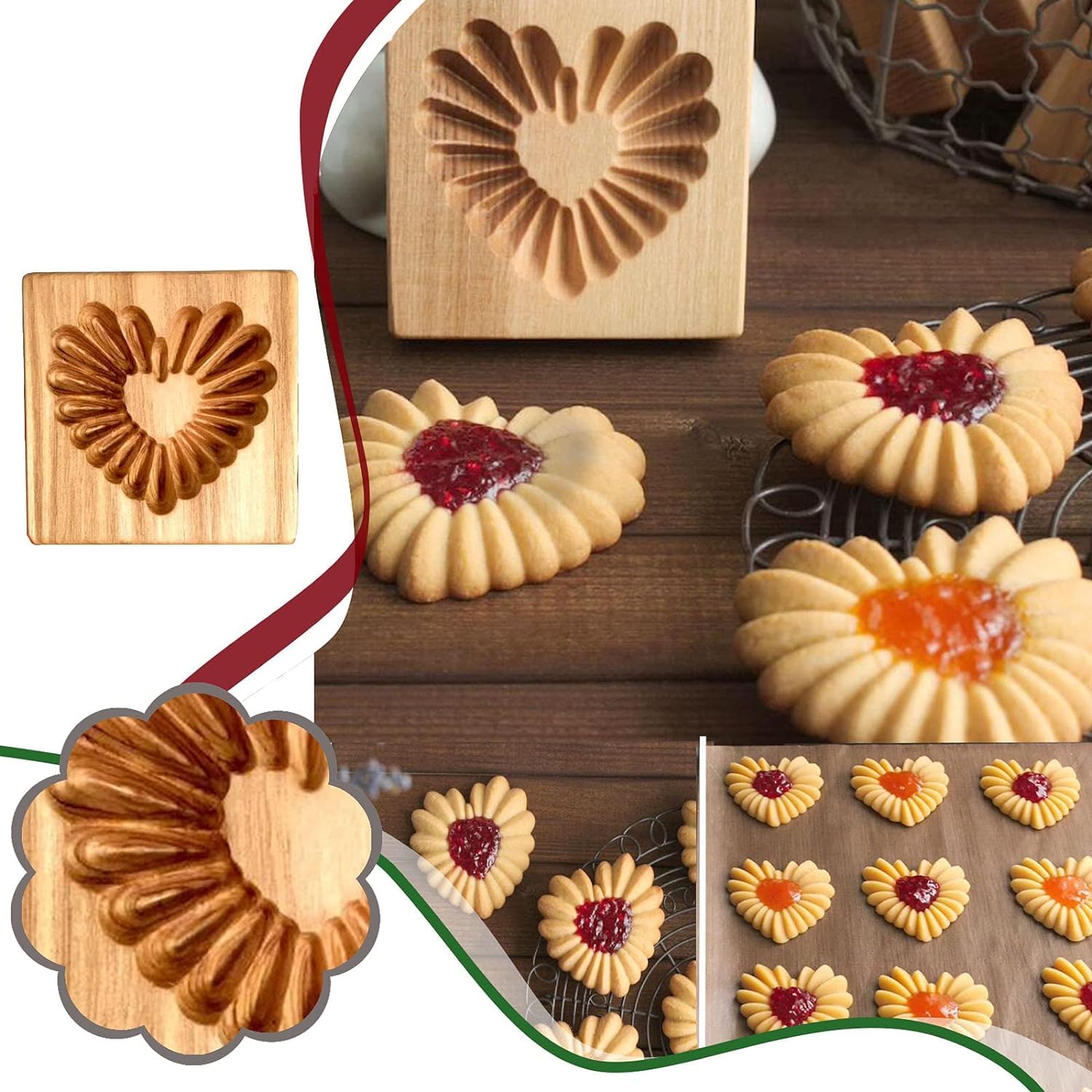 Keksformen aus Holz, Kekse, geschnitzte, 3D-Backen, Küche DIY Keksausstecher Lebkuchen Keksstempel Kekspressstempel ，Ausstechformen