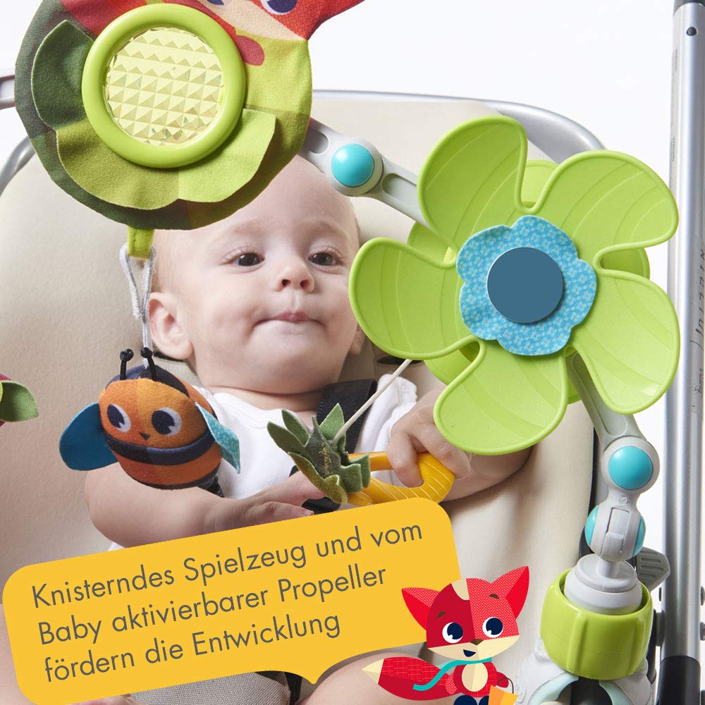 Tiny Love Sunny Stroll Spielbogen mit interaktivem Rasselspielzeug, nutzbar ab 0 M +, mit flexiblen Universal Clips passend für die meisten Kinderwagen, Meadow Days