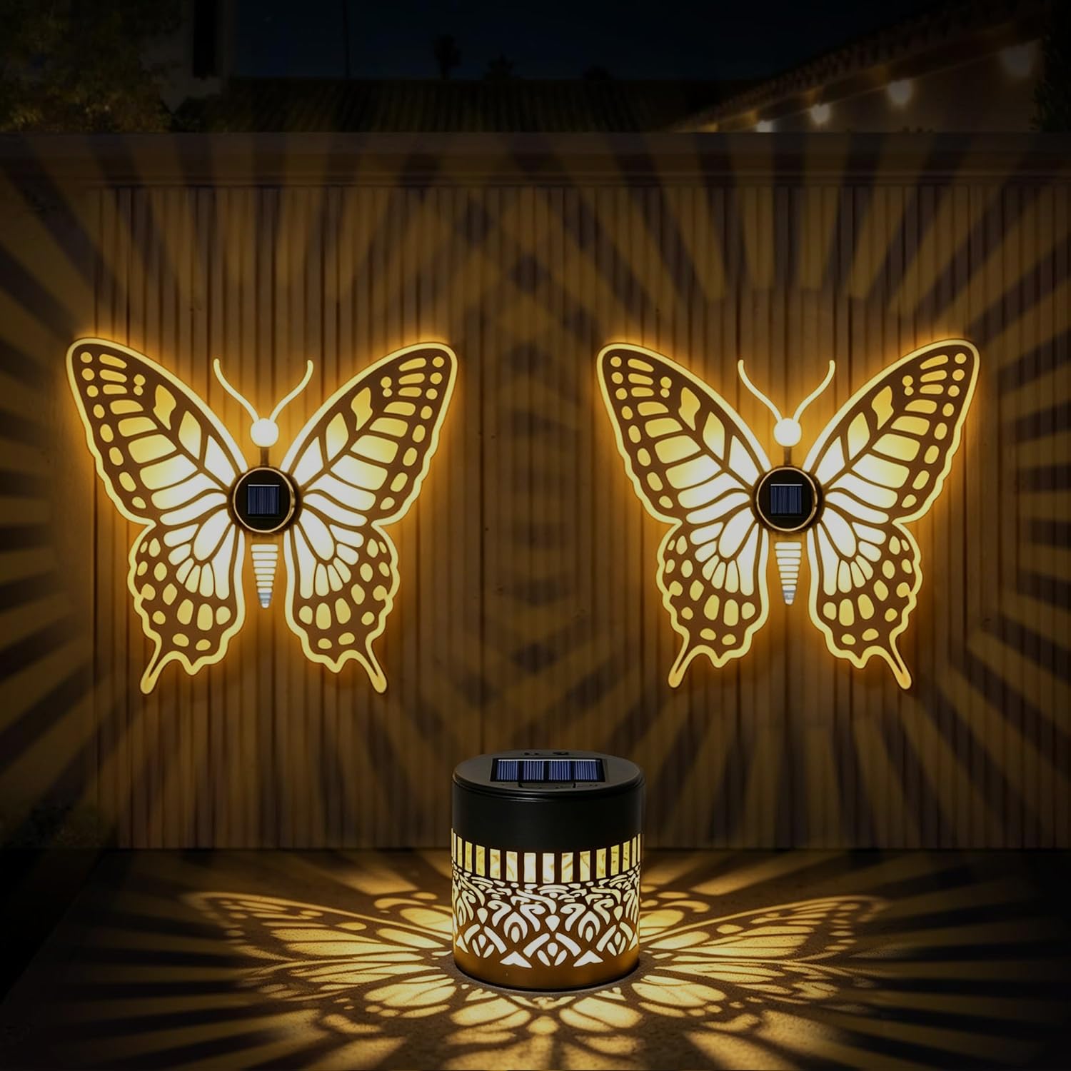 Solar Fence Lights Outdoor, Metal Hollowed-Out IP65 Waterproof Solar Wall Art Lights,Projection Dusk to Dawn Decorative Lights for Patio Yard Pathway Porch, Gardening Gifts for Mom (2 Pack Sunflower)