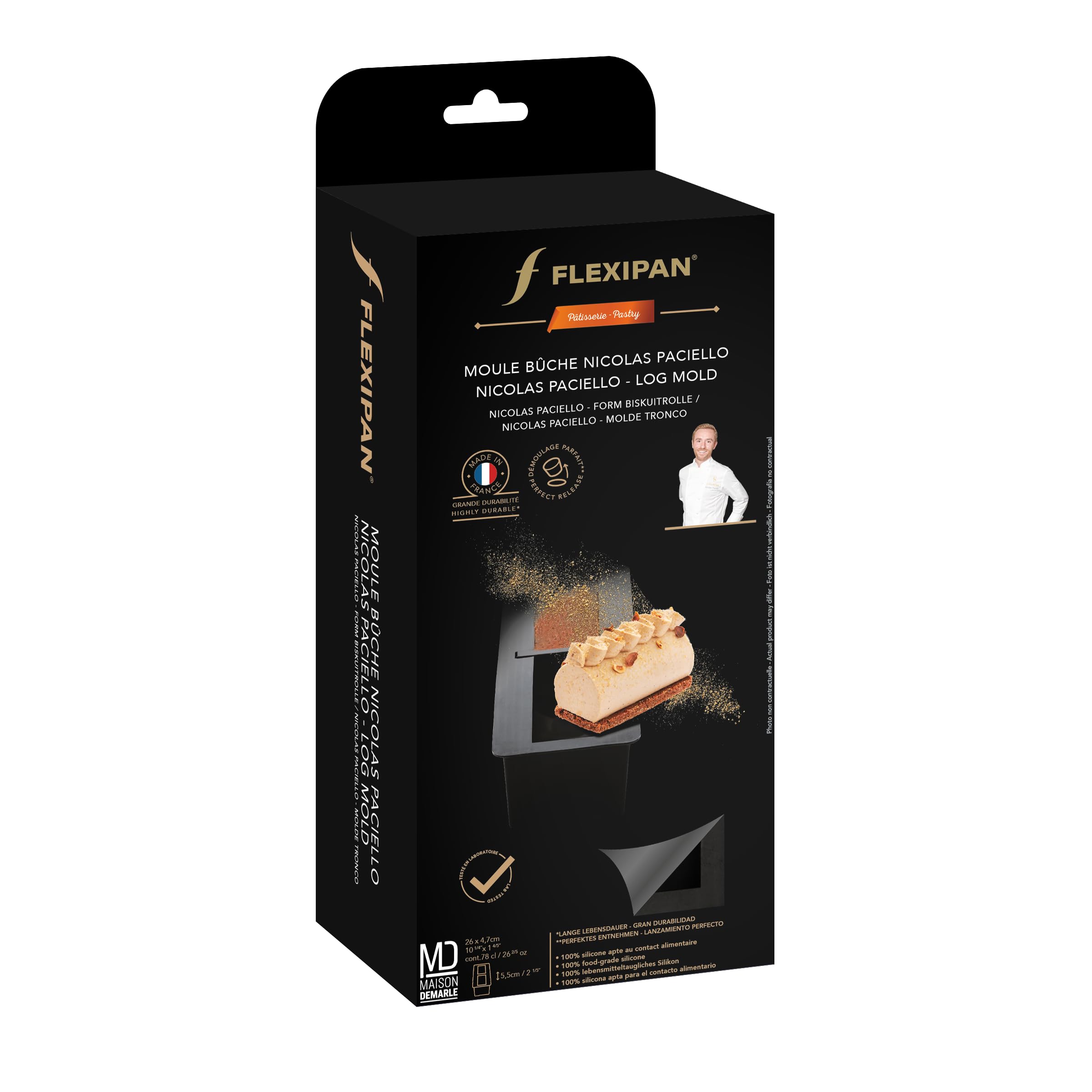 FLEXIPAN Moule Bûche Nicolas Paciello – Recette Glacée, Entremet, Bavaroise Framboise - Patisserie Accessoire Silicone Modulable, Innovant - Noel, Fêtes - Facile à Démouler - Deux Goûts Possibles