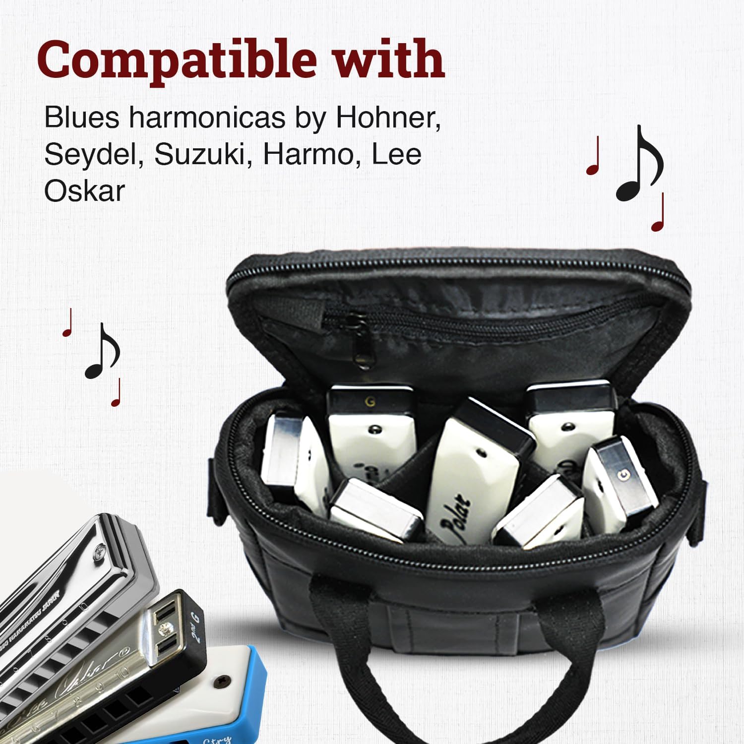 Harmonica Case Chromatic Harmonica – Black Zip Pouch (7 Diatonic Harmonicas)