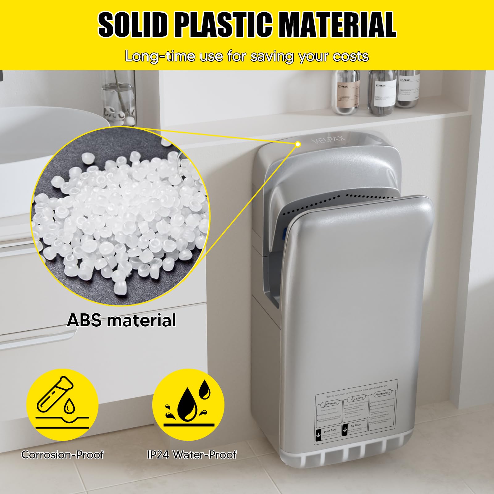 VELPAX 2000W sèche-Mains,sèche-Mains électrique Commercial,avec AEPH Filtre,10-12 Secondes pour sécher,Convient aux salles de Bains publiques, aux Cuisines et aux Bureaux
