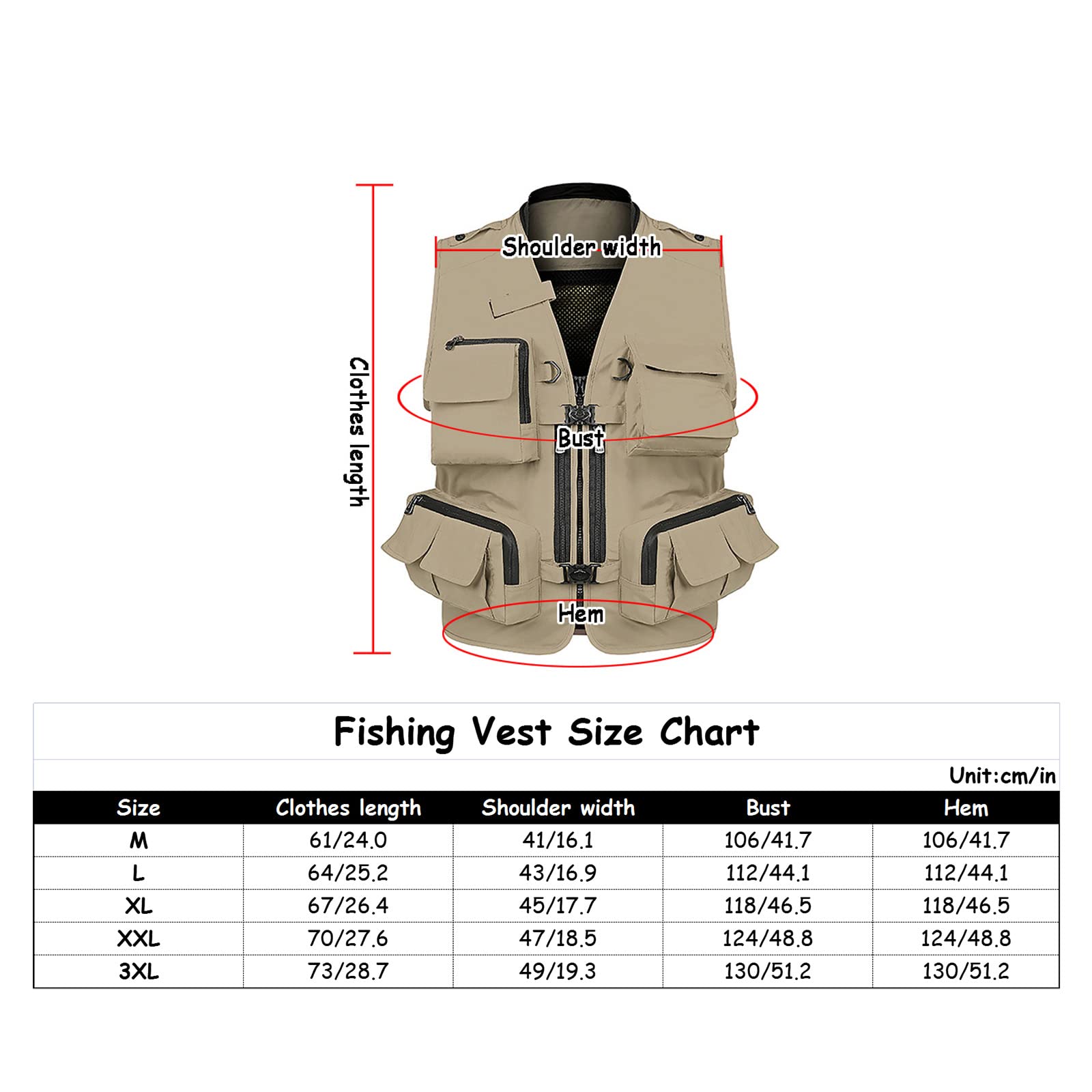 Chaleco de Pesca para Hombre Transpirable Multibolsillos Exterior Fotografía Caza Senderismo Malla Chalecos(Size:3XL,Color:Caqui)