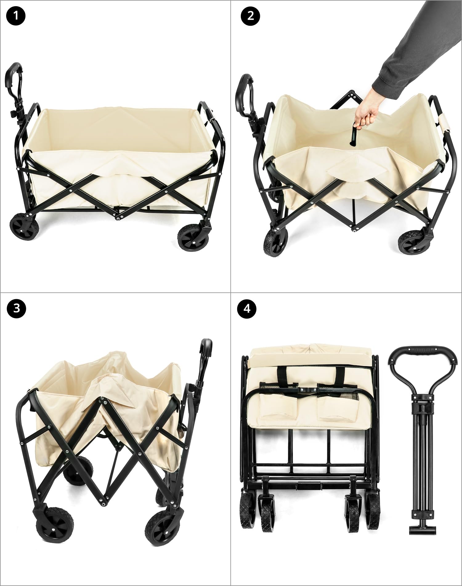 QWORK® Faltbarer Bollerwagen zum Campen, Strandwagen Transportwagen mit Verstellbarem Griff und Seitentasche, Belastung bis 80KG