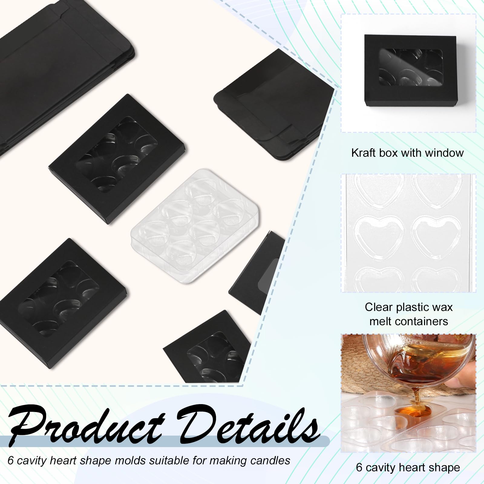 Thyle 100 Packs Heart Wax Melts Clamshell Molds 0.67 oz, Wax Melt Containers Clear Empty Plastic Cube Tray for Wickless Tarts Candle