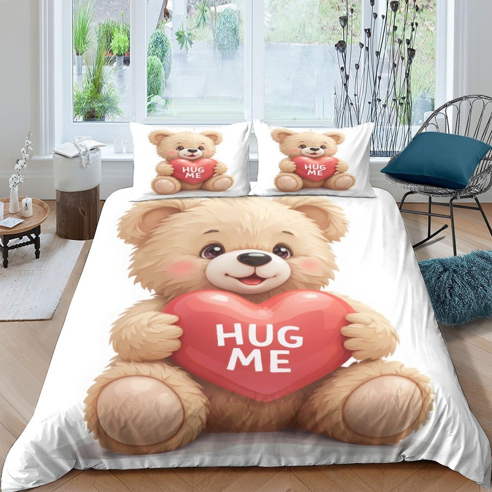 Ctjqhvkz Style-5 3D Printed Teddy Bear Fitted Sheet Microfiber Soft Cartoon Heart Bed Sheet For Bedroom Guest Room Mattress Cover Decor Single（135X200cm）
