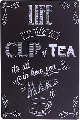 ARTCLUB Placa de metal con texto en inglés "Enjoy Your Life" ("Life is Like a CUP of Tea") con texto en inglés "Enjoy Your Life", placa antigua con