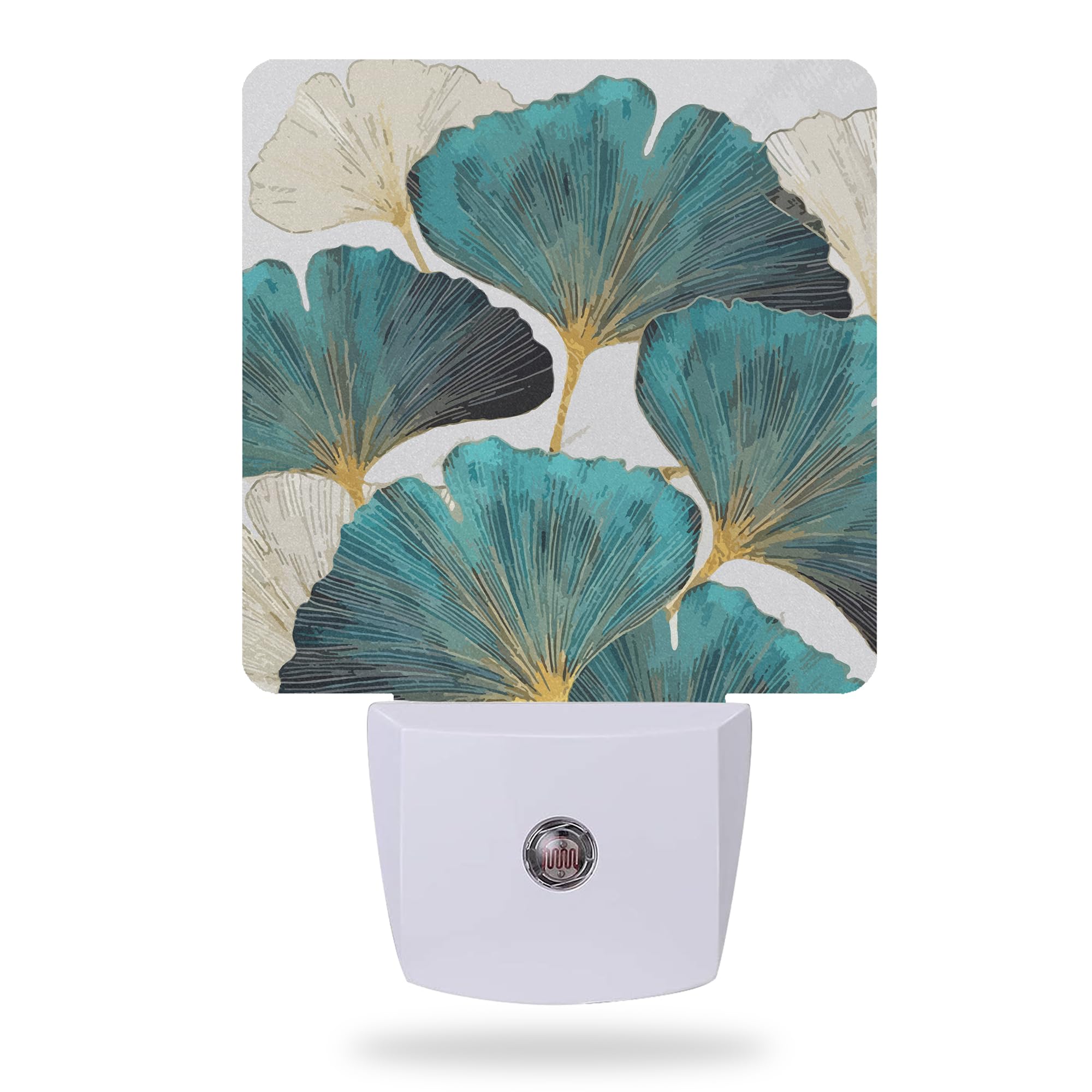 AOWULA Night Light,Green Ginkgo Leaves Night Lights Plug into Wall for Boys Girls Bedroom Decorative Half Round Nightlight Led Lamp 0.5W Sleep