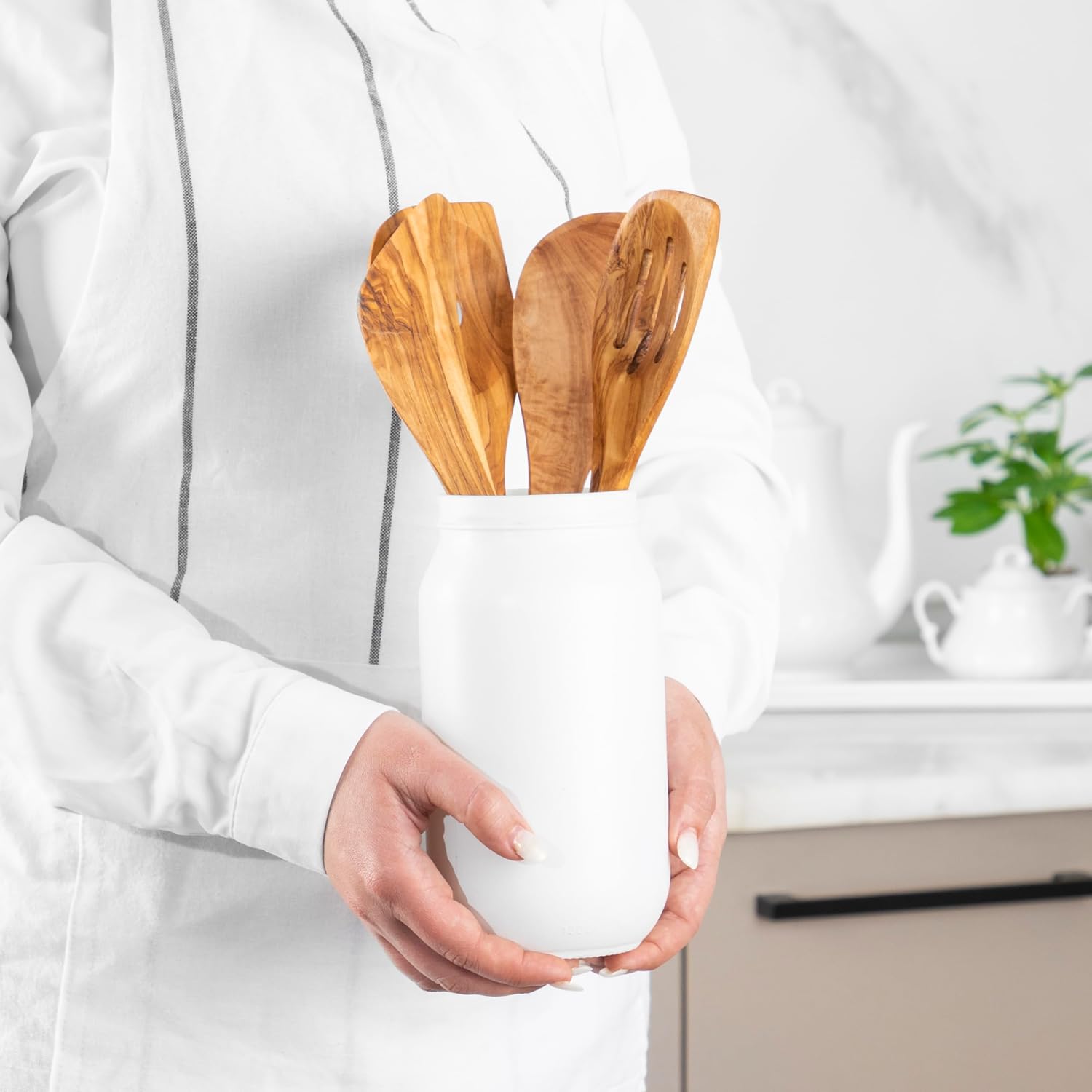 Olive Wood Cooking Utensil Set – 11.8 Inch Handmade Wooden Spoons and Spatulas for Cooking and Serving – 4 Piece Durable Olivewood Kitchen Utensils, Eco-Friendly, Non-Toxic, Beeswax Finish