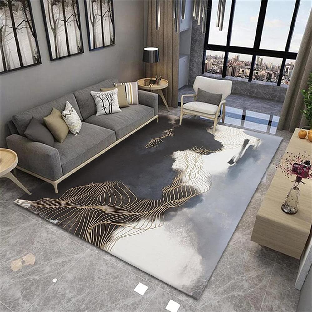 Tapis salon poil ras 40x60cm design bleu noir blanc