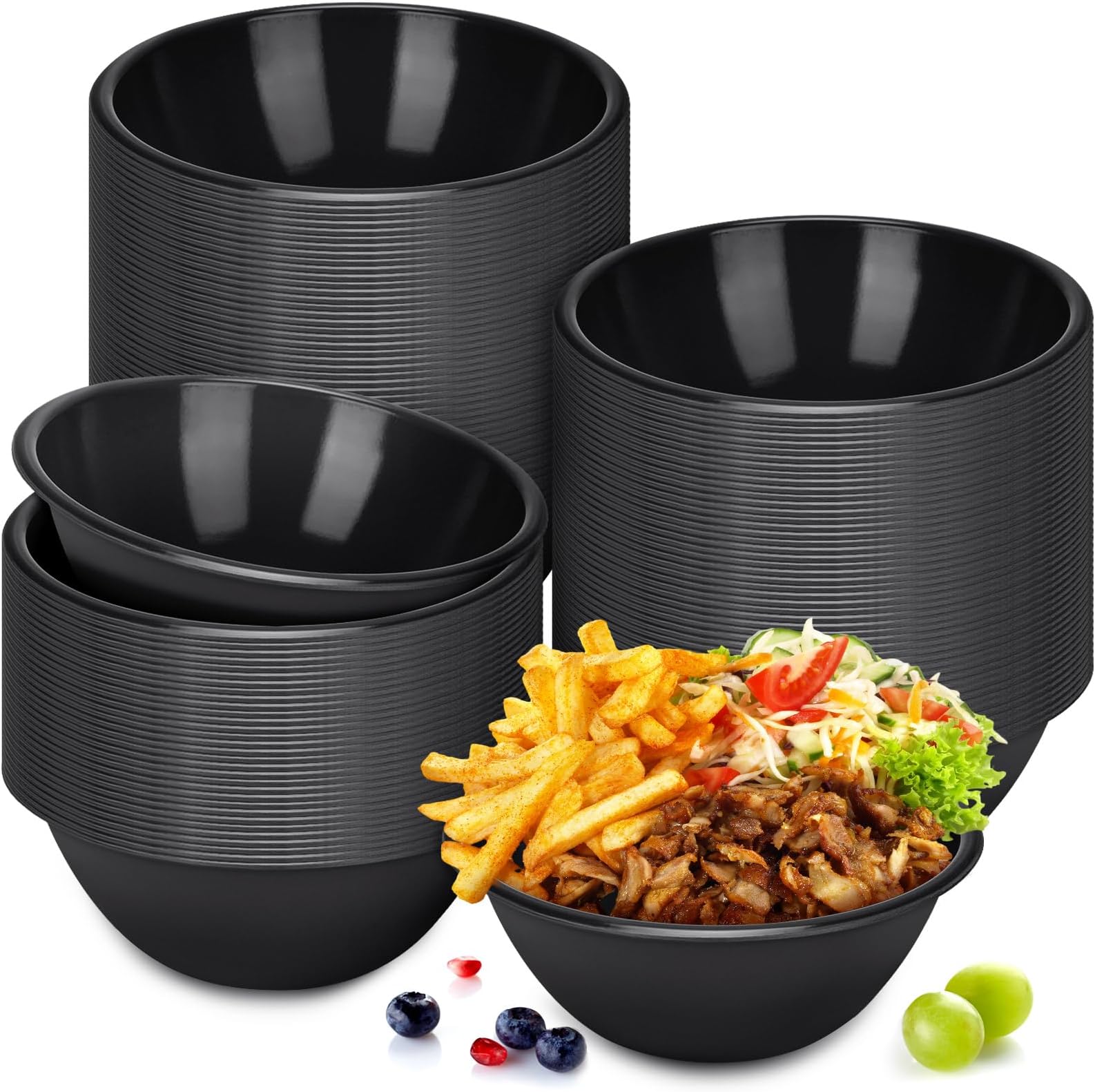 Mifoci 50 Pcs 30.5 oz Plastic Soup Bowls Disposable Large Light Weight Bowls Bulk for Serving Dessert Salad Snack Fruit Candy Dinner Birthday Wedding Holiday Party Supplies(Black)