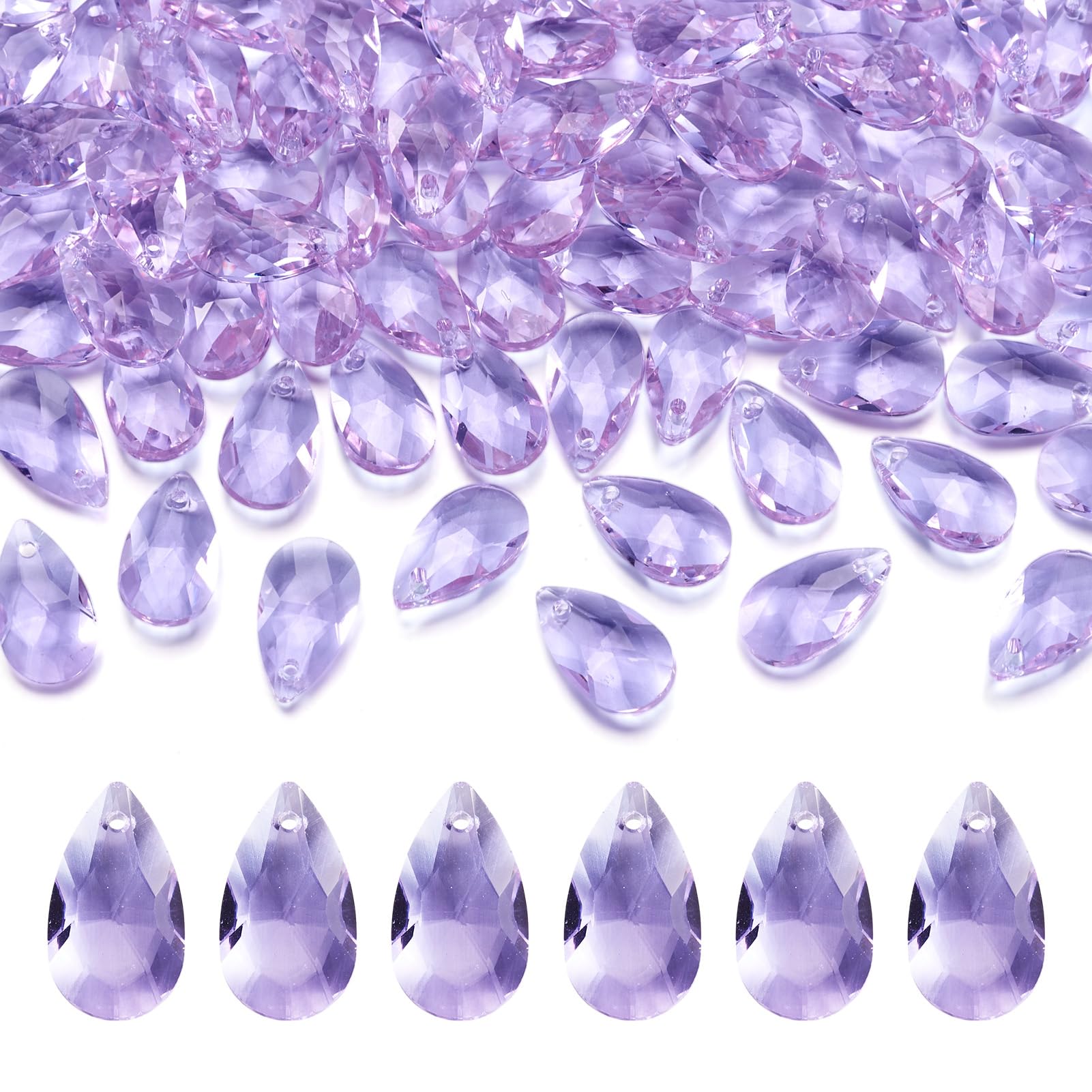 Spritewelry 100Pcs Teardrop Beads Top Drilled Faceted Drop Glass Beads Hanging Crystals Lilac Chandelier Crystal Prisms Pendants for Jewelry Making DIY Lamp Suncatcher Decor โ image 1