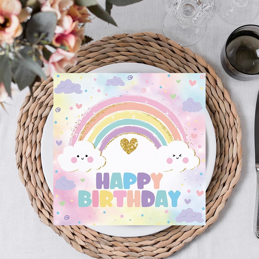 80 Pcs Pastel Rainbow Birthday Paper Napkins Rainbow Cloud Theme Disposable Napkins Soft Color Party Supplies for Girls Happy Birthday Table Decorations - Image 4