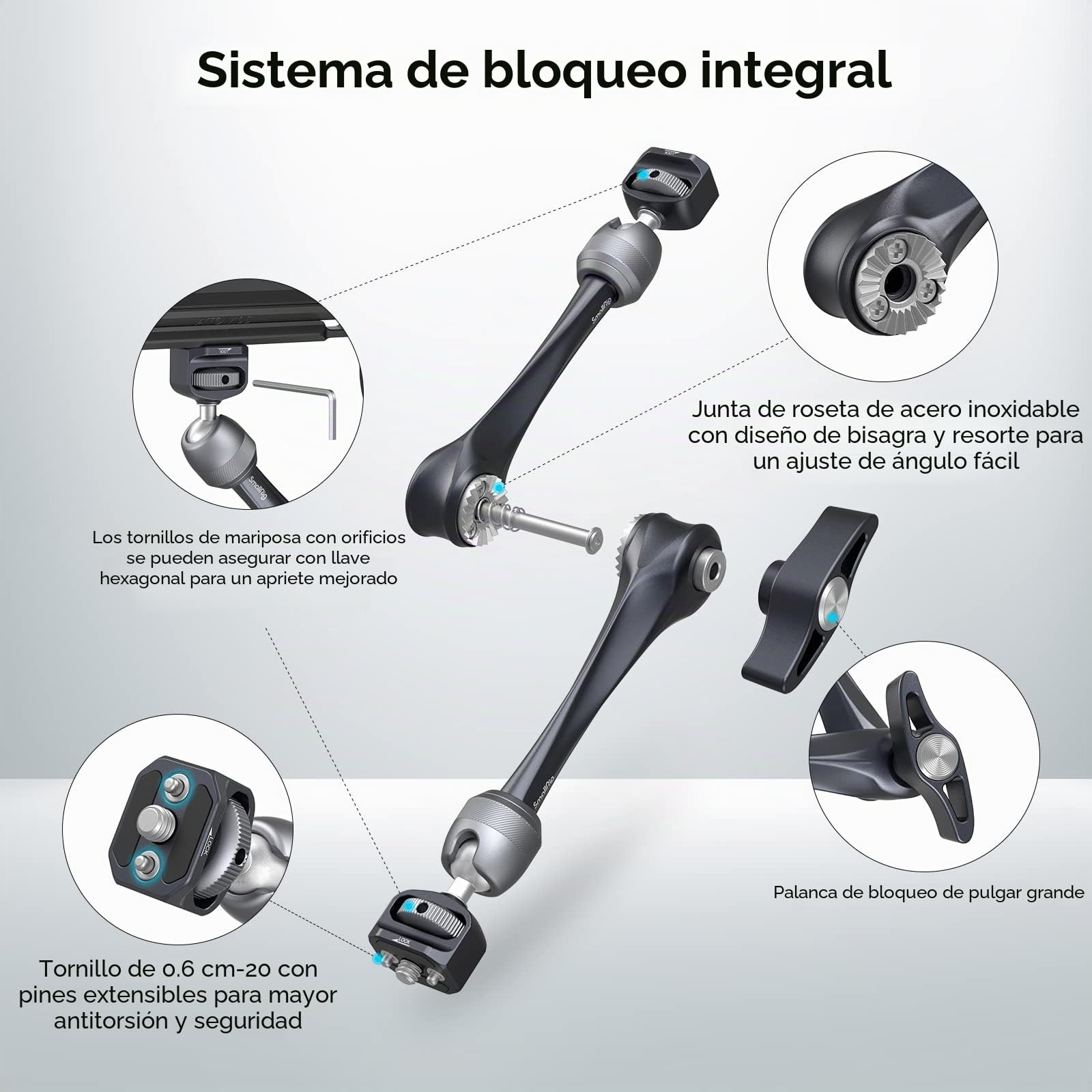 SMALLRIG Brazo Mágico de Roseta de 11 Pulgadas con Cabeza Esférica, Tornillos de 1/4"-20 y Clavijas Antitorsión, Solo 330g Carga 3kg, para iPads/Monitores/Luces LED/Teléfonos - 3959