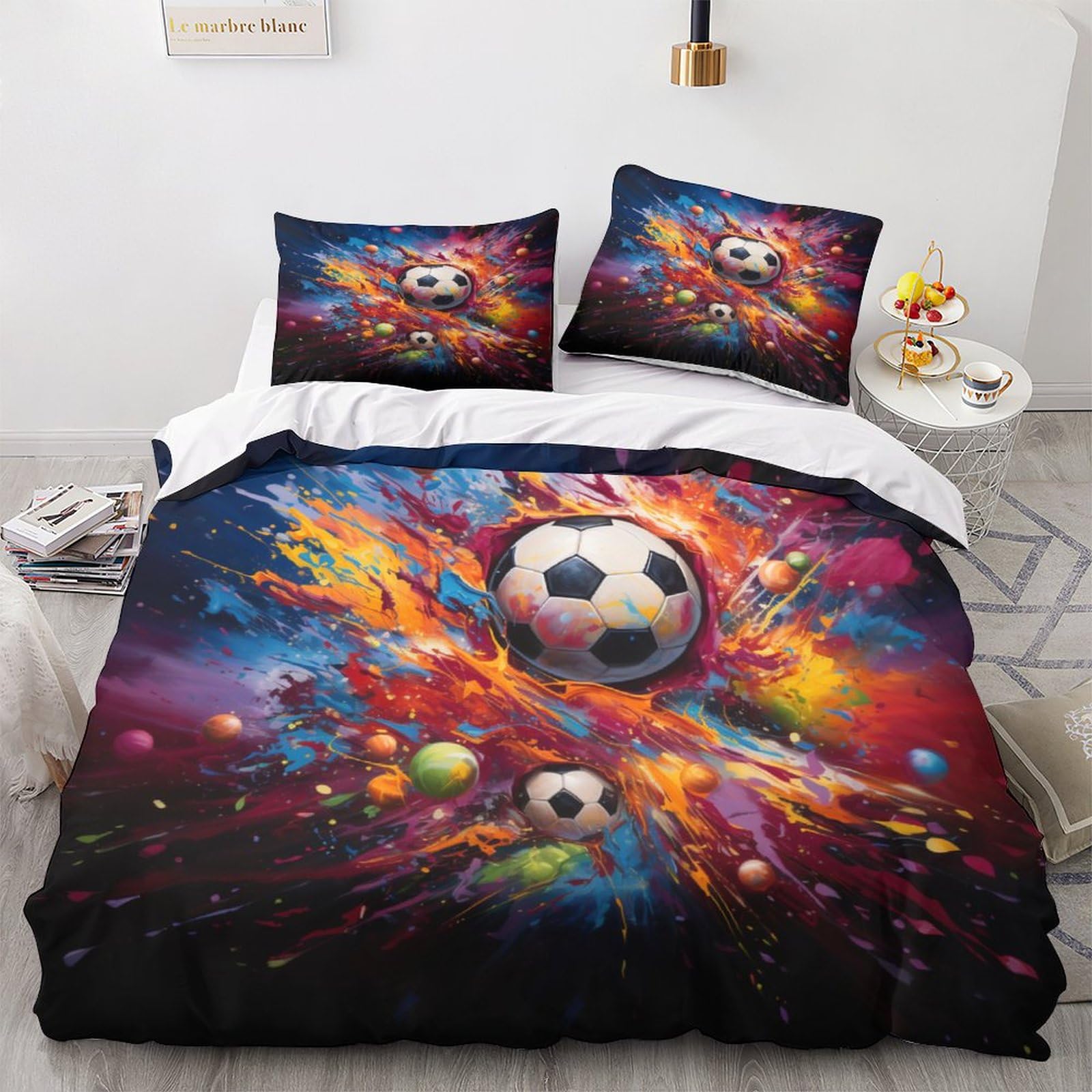 Housse de couette foot 3D haut de gamme en microfibre zippée 220x240 cm