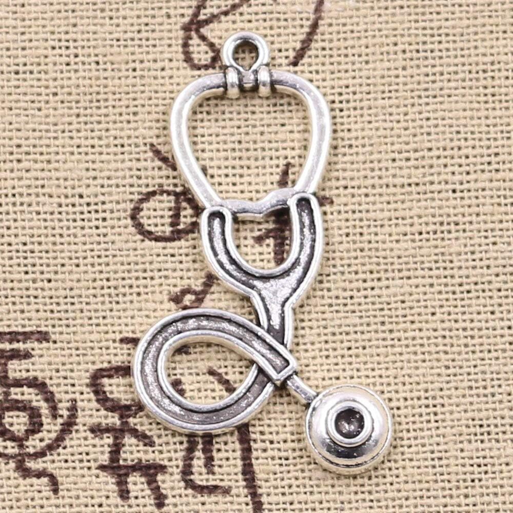 RQMQRL 10 Piezas Encantos Gran Médico Estetoscopio 40X23mm Antiguos Colgantes De Color Plata Diycrafts Hacer Hallazgos Joyería Tibetana Hecha A Mano