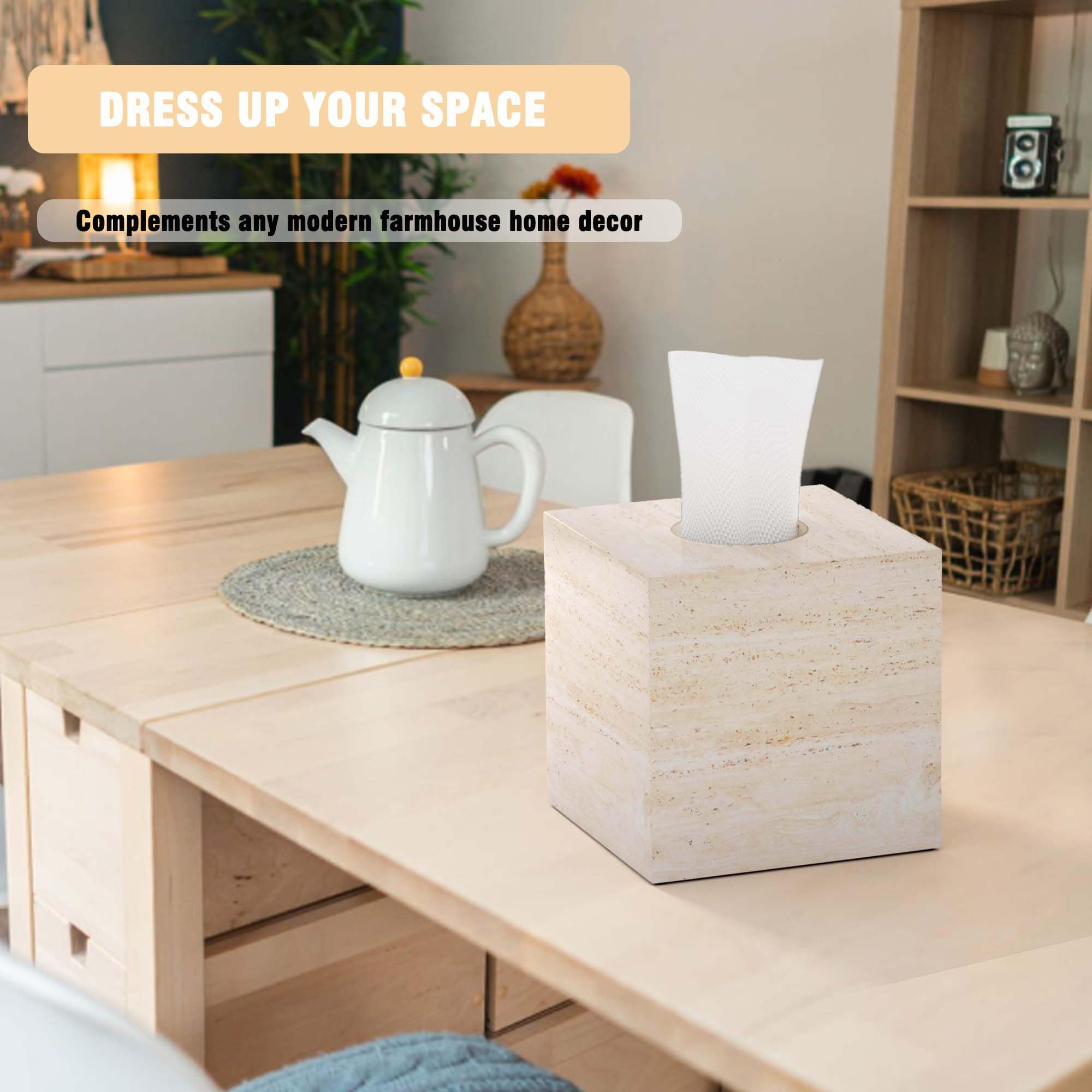 WORHE Marble Tissue Box Holder, Square Cube Tissue Box Cover with Open Bottom - Image 4