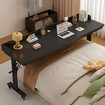 Bed Side Table for Home Office on Wheels Mobile Height Adjustable Bedroom Bed Table Laptop Desk Over Bed Desk Overbed Table Hospital Rolling Bed Table
