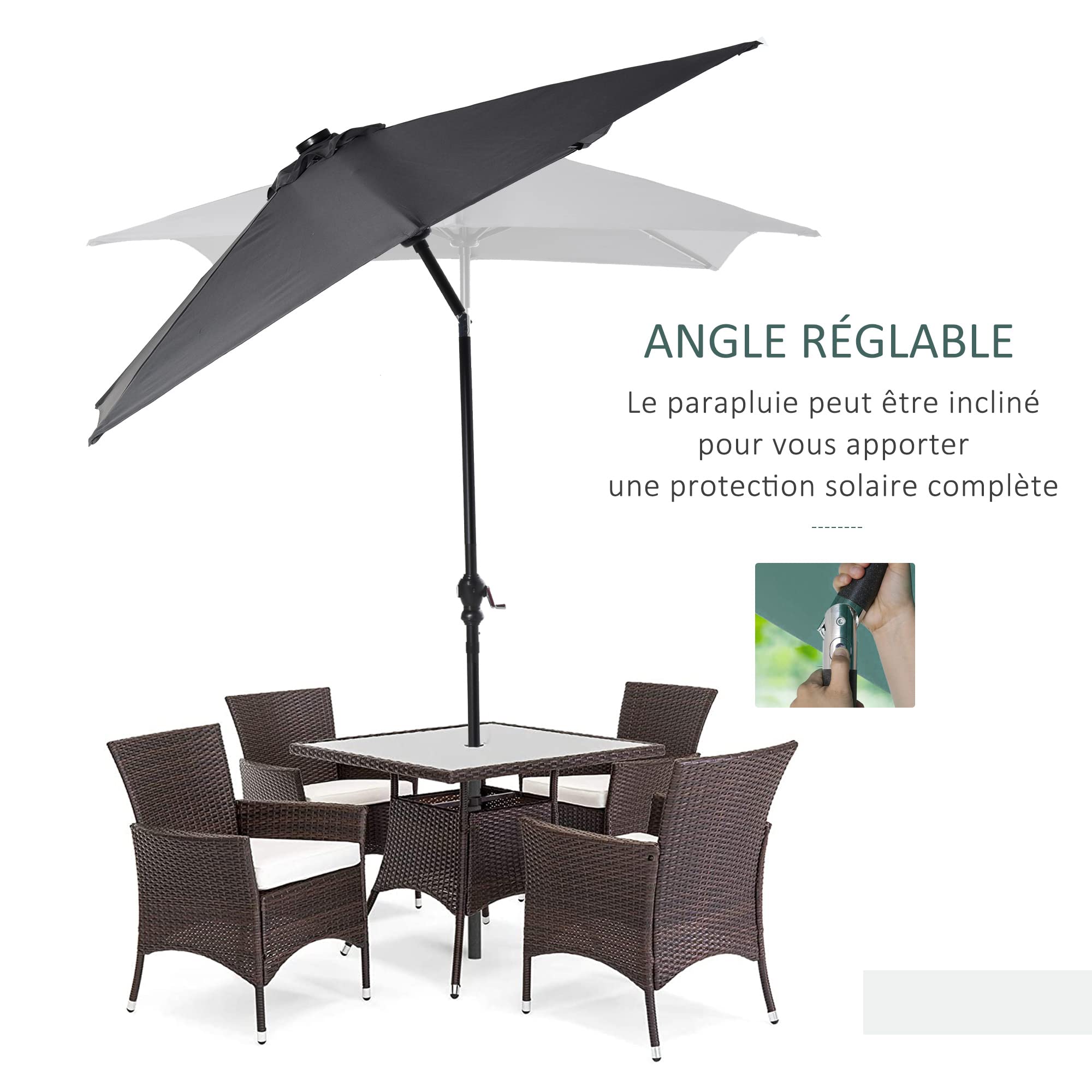 Outsunny Parasol de Jardin 3 x 2 m Lumineux Rectangulaire Inclinable Gris