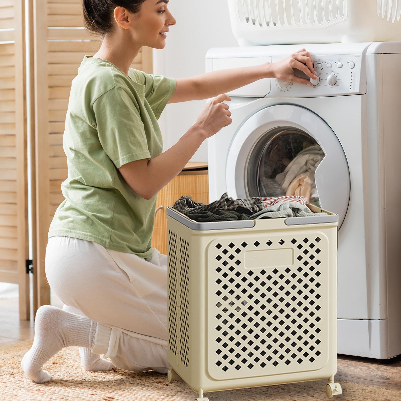 Cesto para la colada con ruedas, Cesto para la colada con ruedas,Cesta de lavandería plegable con ruedas | Cesto para ropa resistente, cestas para la colada que ahorran espacio para el