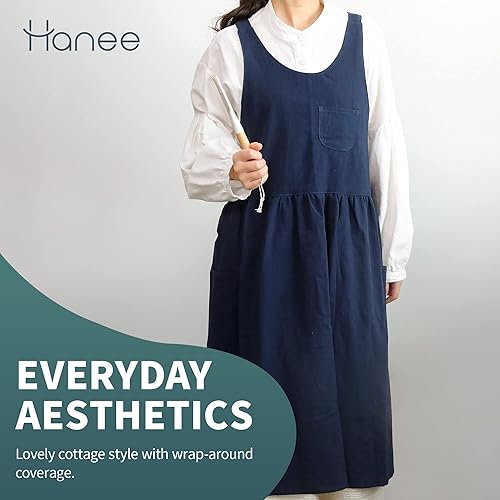 Miniatura 3 de HANEE Delantales con espalda cruzada para mujer con bolsillos, delantal de algodón de estilo japonés, bonito delantal para cocina, etc. (6 colores)
