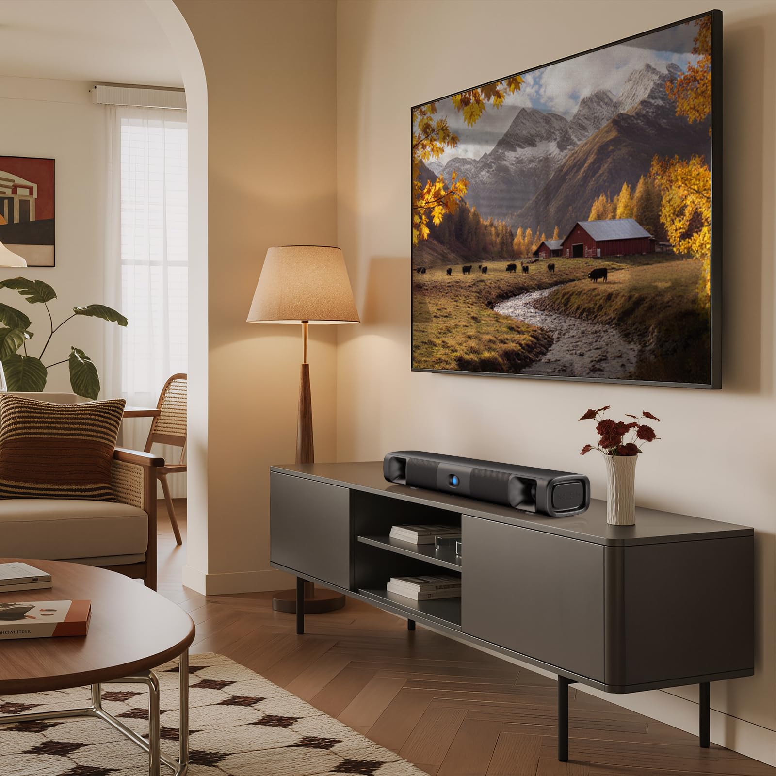 Saiyin Barre de Son TV 17 Pouces 60W Bluetooth 5.3, Enceinte Cinéma Maison | Son surround virtuel, fixation murale, ports HDMI‑ARC/Optique/AUX, convenant pour TV et PC