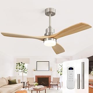 Sofucor 52 Inch Ceiling Fans with Lights and Remote, Solid Wood Indoor Outdoor Ceiling Fan, Quiet Reversible DC Motor, Modern 3 Blade Ceiling Fan for Bedroom Patio Living Room