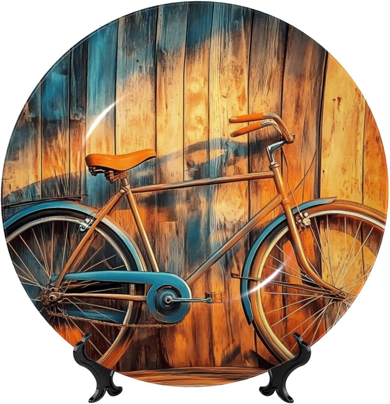 Vintage Bicycle Style Ceramic Plate Display Home Display With Stand Wall Hanging Plate For Home Decor 10 Inch