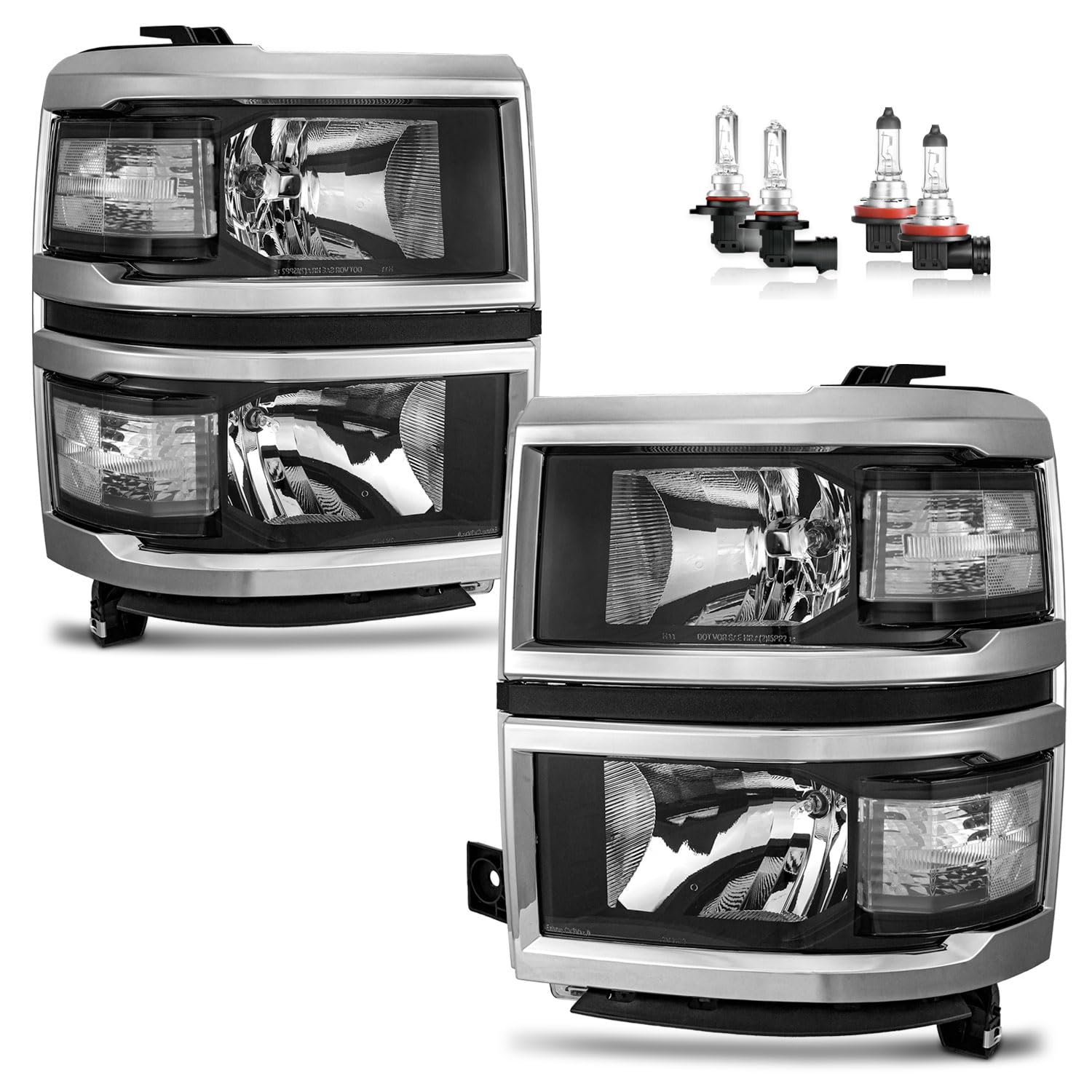 Headlights W/Bulbs for 2014 2015 Chevy Silverado 1500 Headlamp Assembly Replacement with Clear Corner Lamps, L + R Side