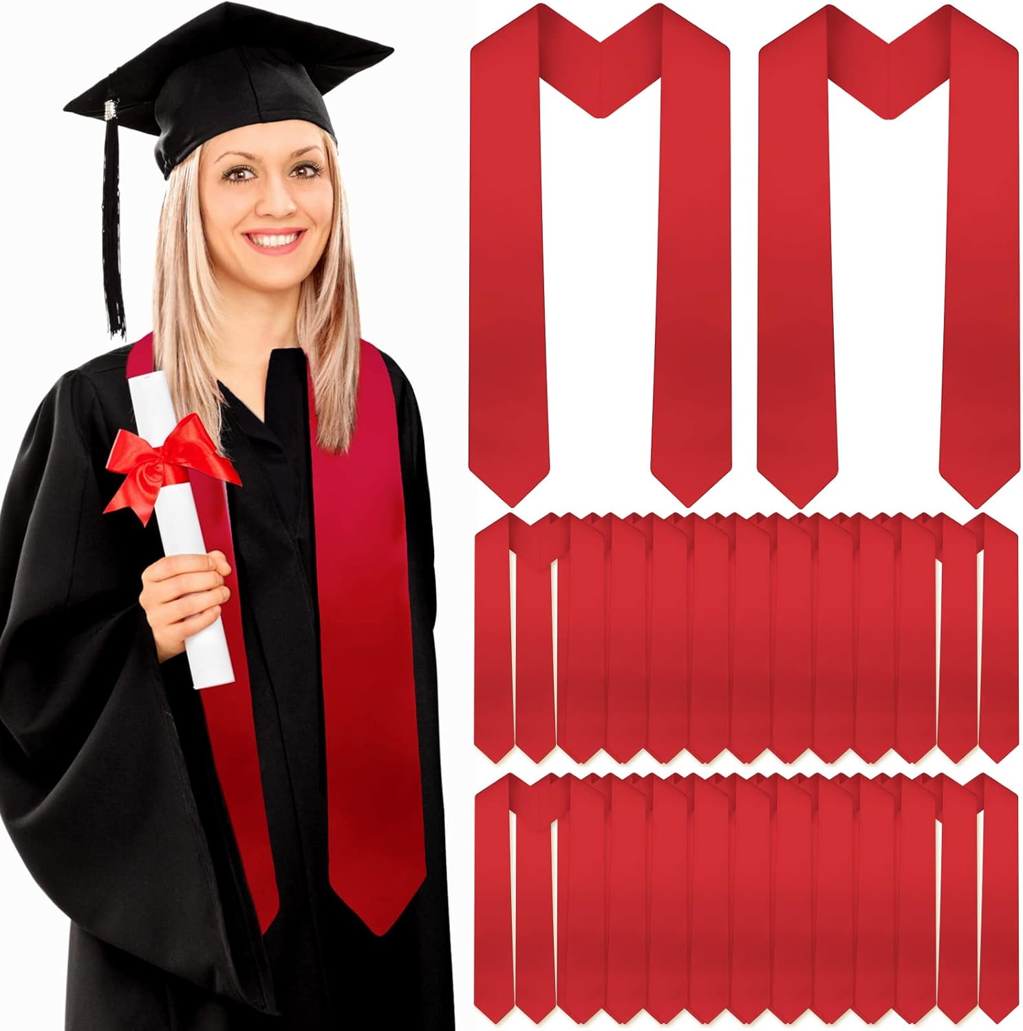 Giegxin 50 Pcs Unisex Graduation Stoles Bulk Adult Sublimation Blank Plain Sash Grad Satin Honor Stole