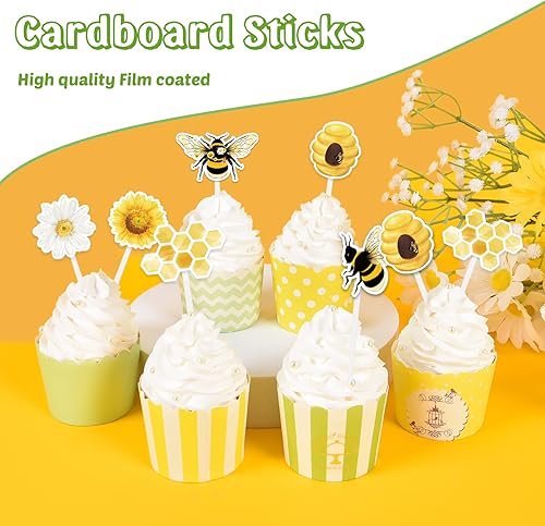 Miniatura 2 de Decoración para cupcakes de fiesta de abejas, 36 piezas, decoración de fiesta de abejorros para niños y niñas, cumpleaños, baby shower, suministros