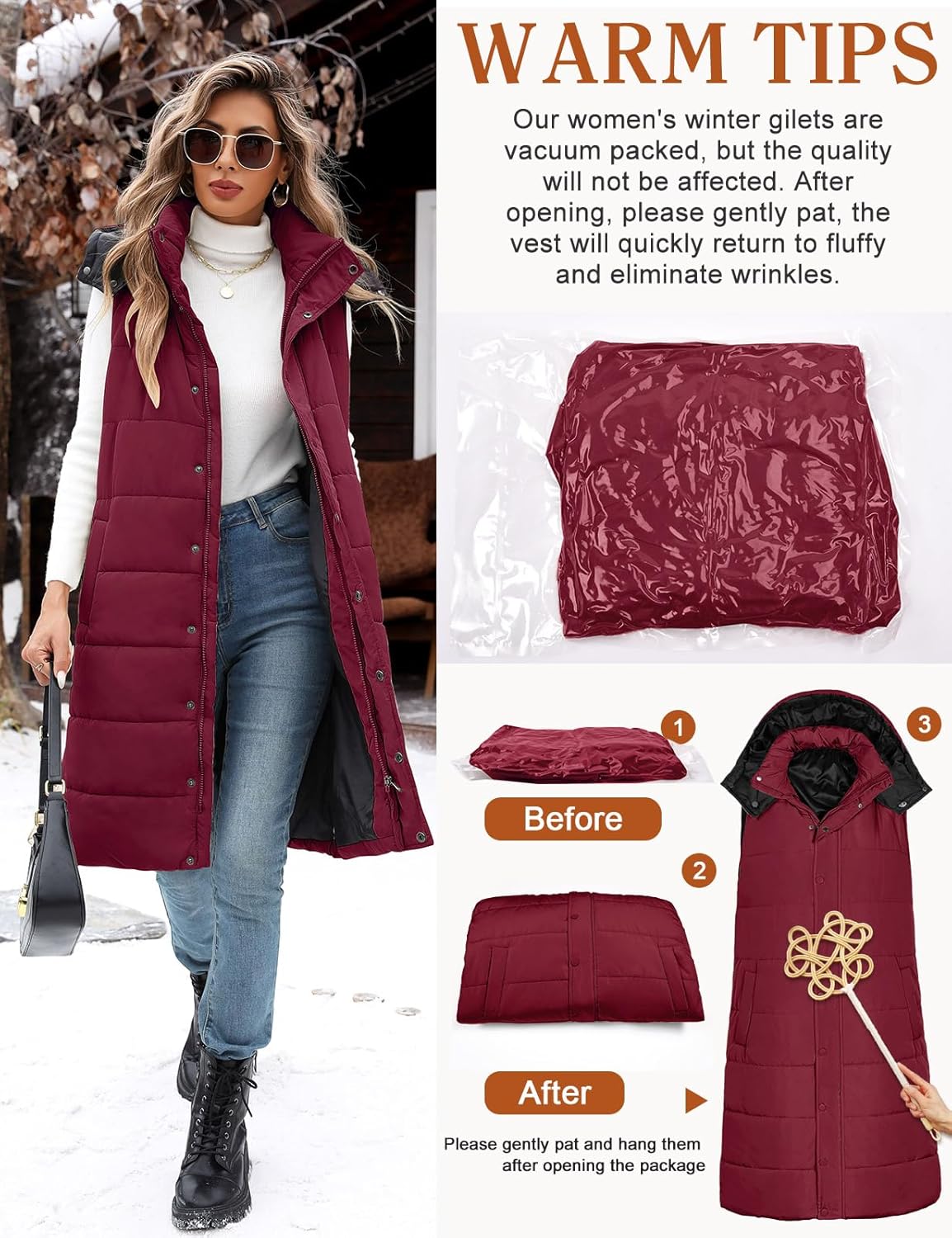 Yusongirl Long Puffer Vest Women Quilted Down Jackets Sleeveless Puffy Vest Zip Up Winter Coats Fall Outerwear - Image 5