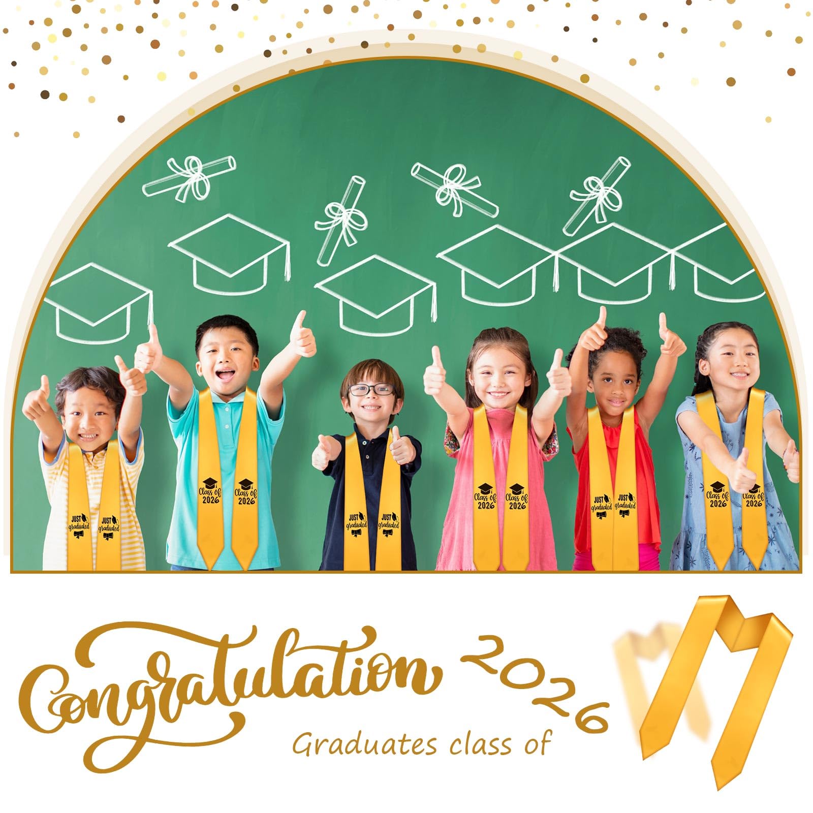 XunYee 12 estolas de graduación unisex para niños a granel, sublimación de 51 pulgadas, en blanco, preescolar, jardín de infantes, banda de graduación