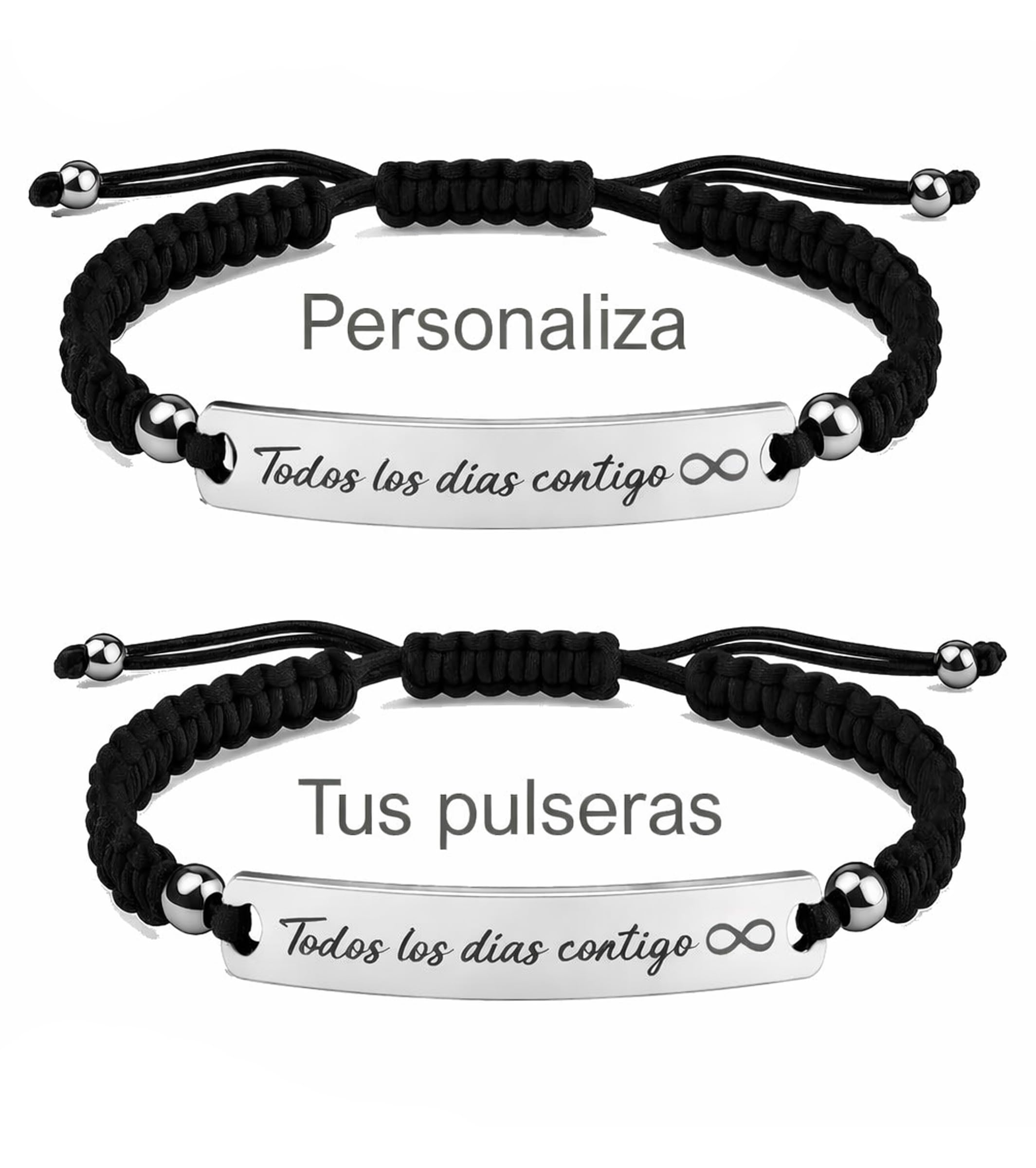 Ekonat- Pulseras personalizadas- pulseras para parejas- pulsera hombre personalizada- Pulsera personalizada mujer- Ajustables-acero inoxidable
