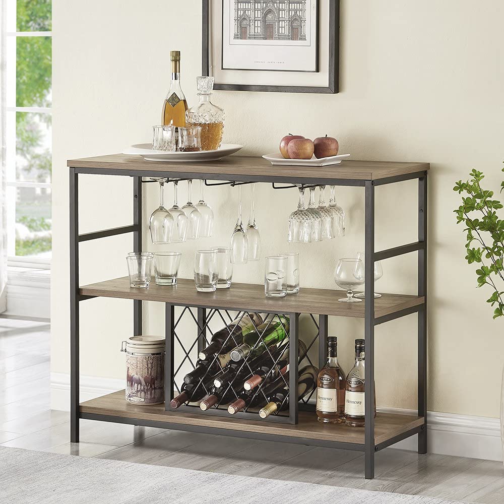 FOLUBAN Wine Rack Table, Industrial Bar Buffet for Liquor and
