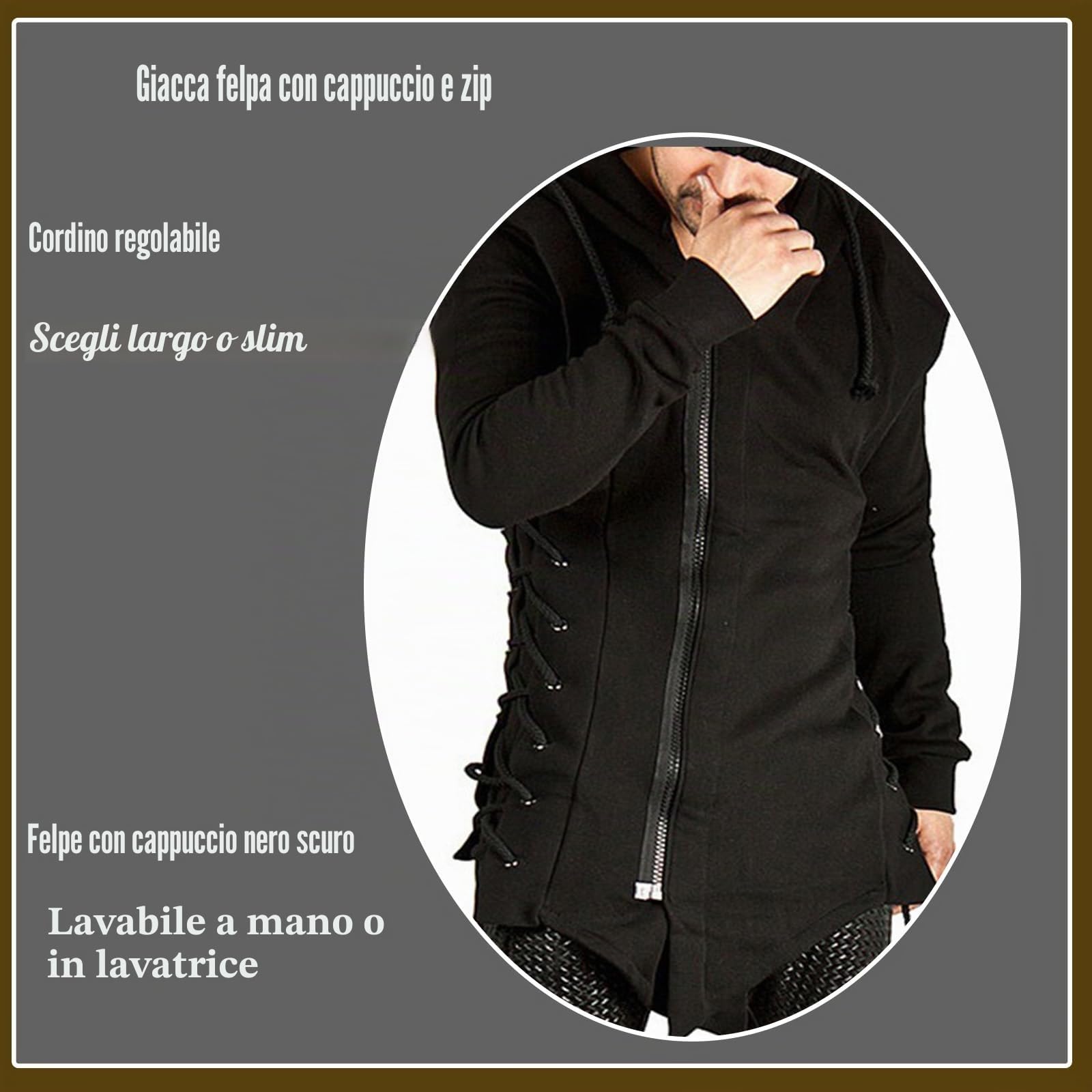 JMSUN Uomini Assassin Robe Felpe con cappuccio Gotico Asimmetrico Cerniera Laterale Lace Up Pile Giacca con Cappuccio
