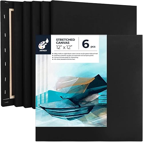 Miniatura 9 de Artkey Lienzo negro, 18 x 24 pulgadas, paquete de 6 lienzos estirados para pintar, 10 onzas de triple imprimación sin ácidos, 100% algodón, lienzo