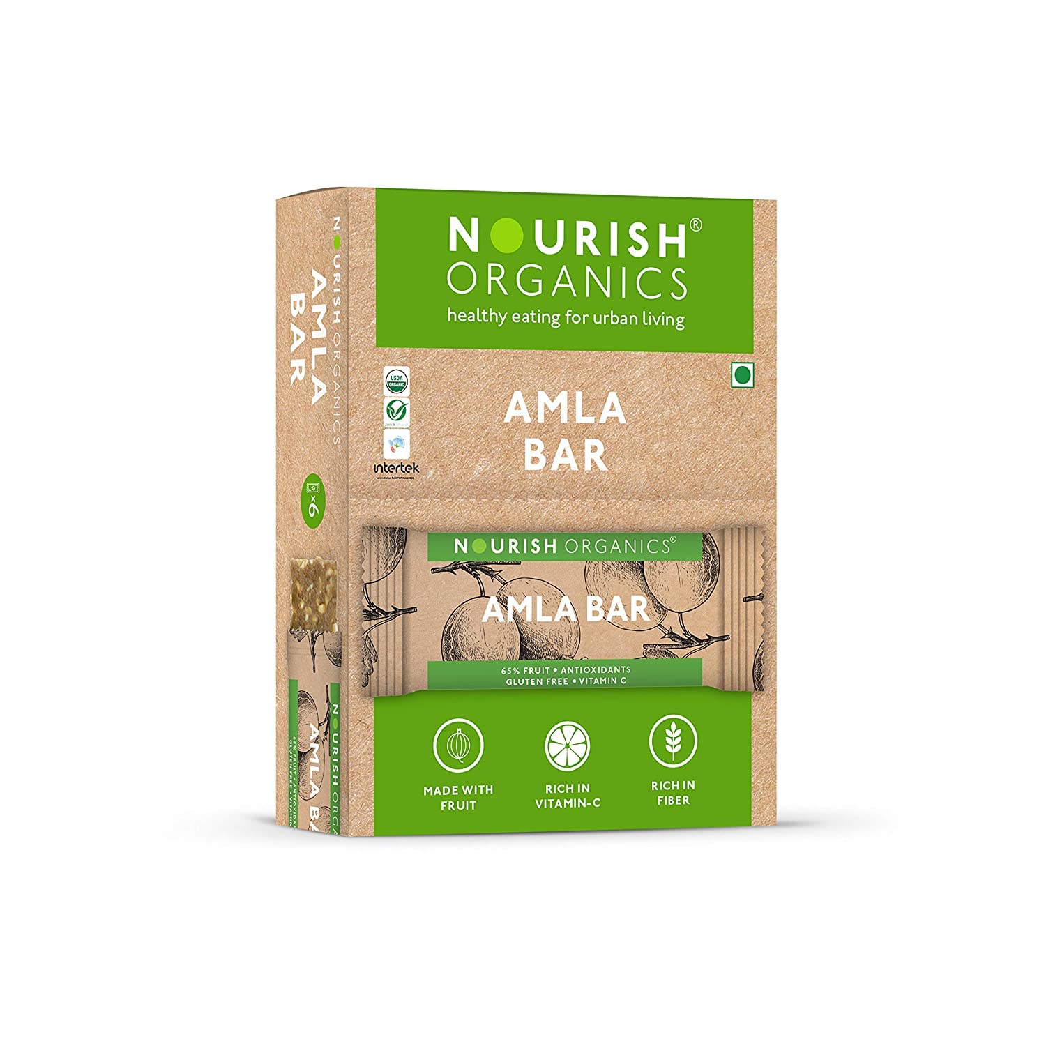 Barre amla Nourish Organics lot de 6 x 30g encas bio sain
