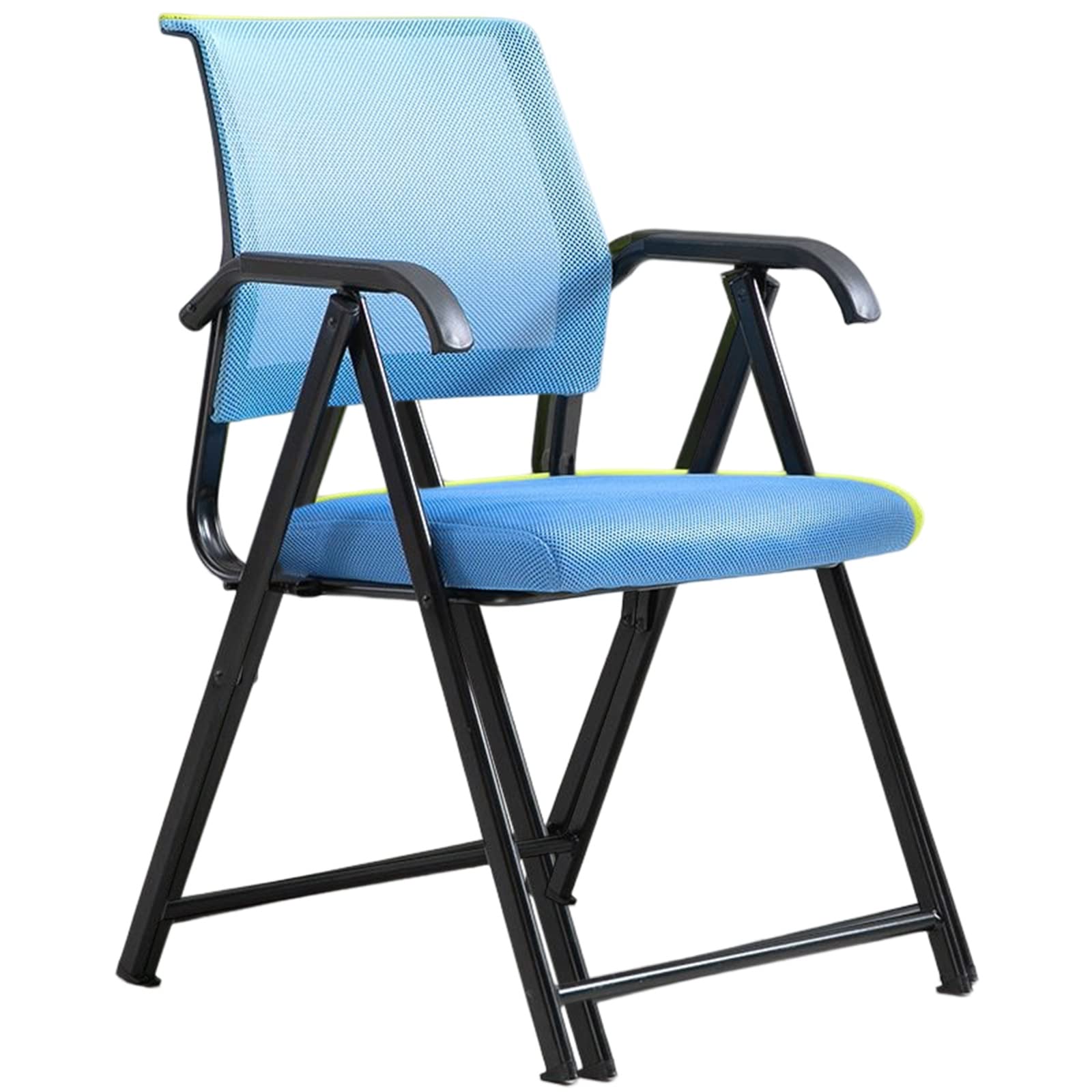 Składane krzesło biurowe z podłokietnikami i ergonomicznym oparciem z siatki do małych przestrzeni (niebieskie)
