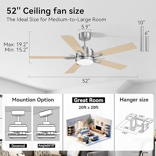 Miniatura 3 de cumilo Ventiladores de techo inteligentes para exteriores de 52 pulgadas, luces LED y control remoto, motor de CC silencioso, 6 velocidades,