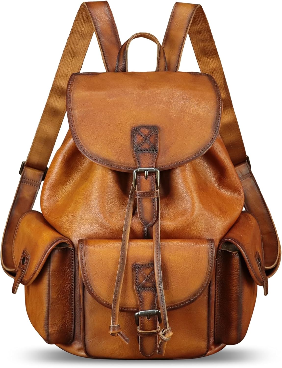 IVTG Genuine Leather Backpack for Men and Women Vintage Real Leather Knapsack Purse Rucksack Fashion Daypack High Capacity (Brown) - Image 2