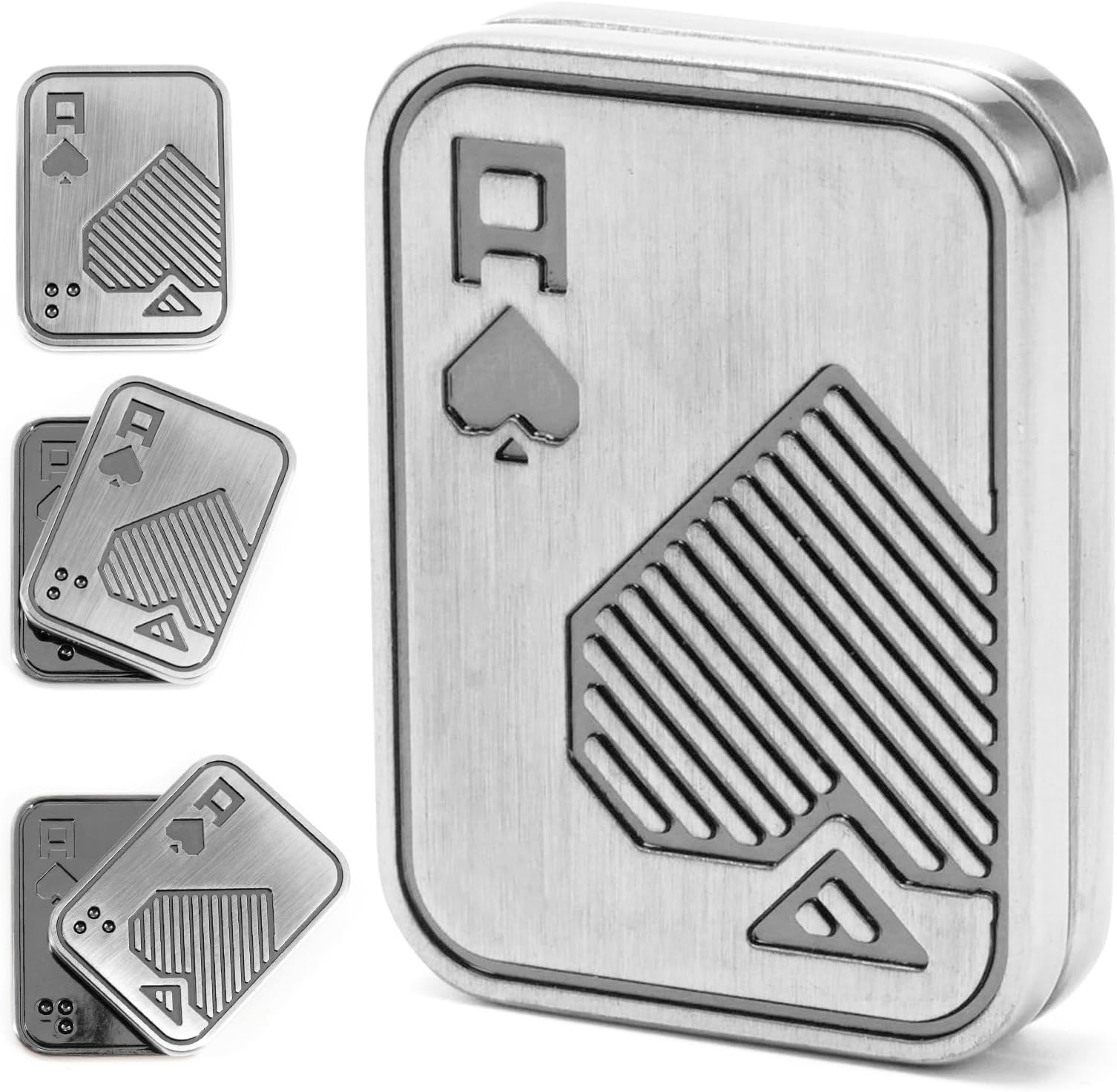 VANANA Metal Poker Finger Slider, EDC Push Card Adult Fidget Toys to Relieve Pressure Stress Anxiety Office Desk Toy (A, Silver)