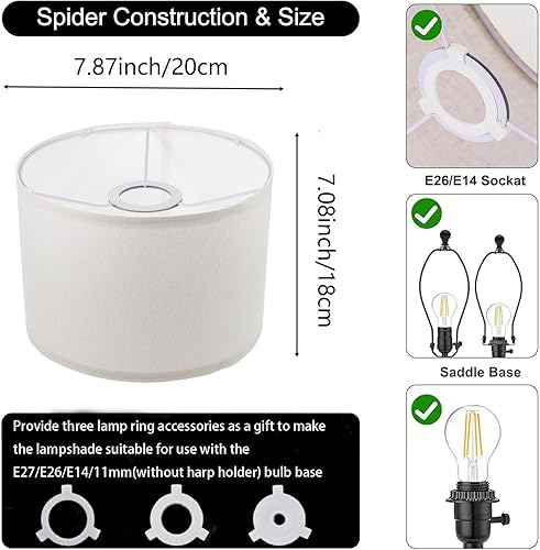 Miniatura 3 de Pantalla de lámpara de tela, pantalla redonda, tambor pequeño, pantallas de tela, pantallas de lámpara de barril para lámparas de mesa, lámparas de