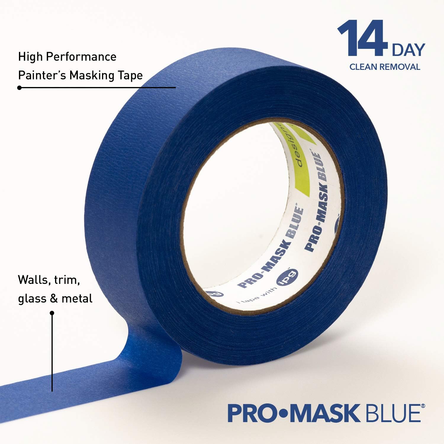 IPG ProMask Blue, 14-Day Painter's Tape, 1.41" x 60 yd, Blue, (Promo 4-Pack)