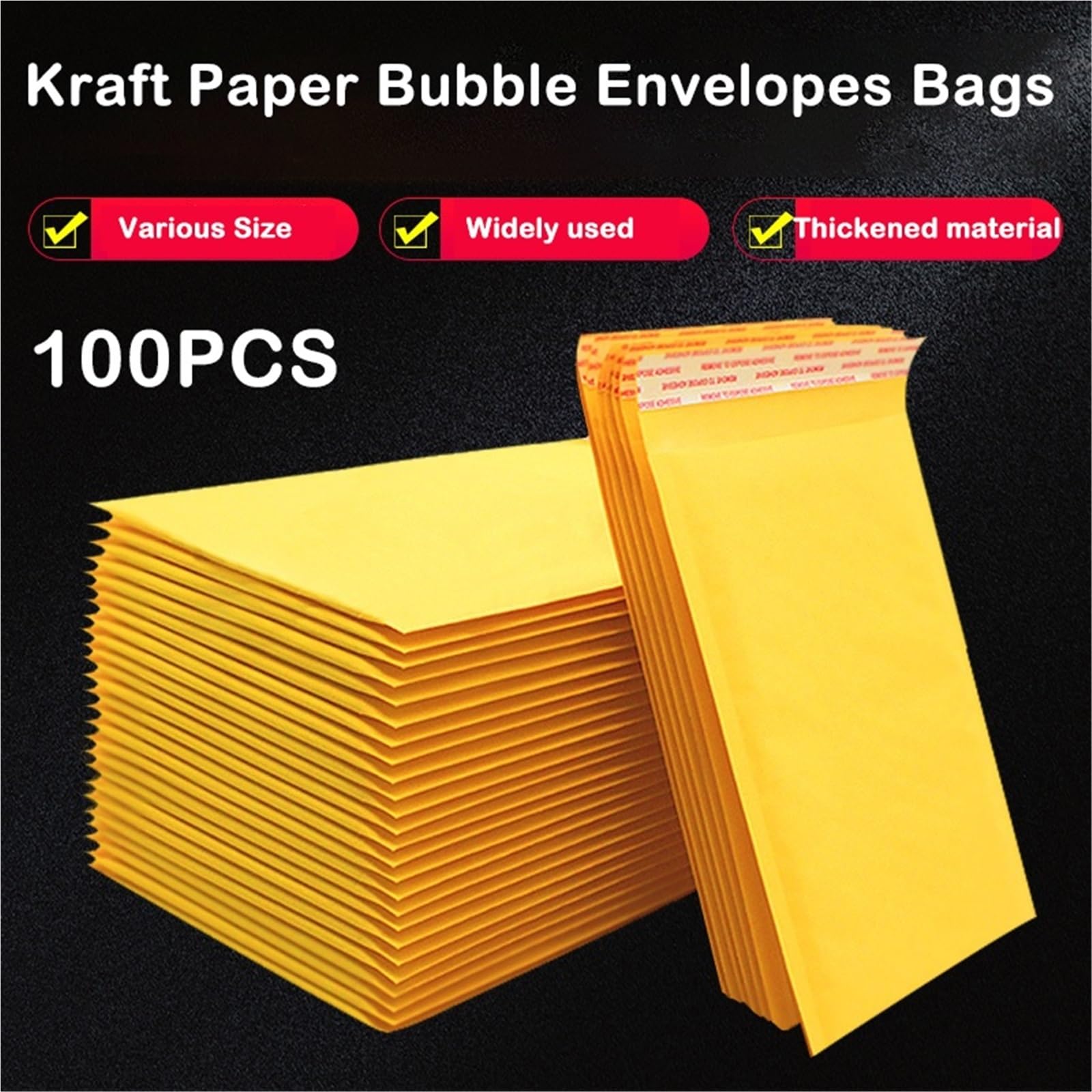 100 unids/Lote Bolsas de Sobres de Burbujas de Papel Kraft Sobres de envío Acolchados con Bolsa de Correo de Burbujas Varios tamaños Amarillo for Shipping Packaging Maile Self Seal(25x30cm)